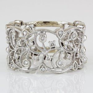 14k White Gold Diamond Milgrain Vine of Life Wedding Band Ring